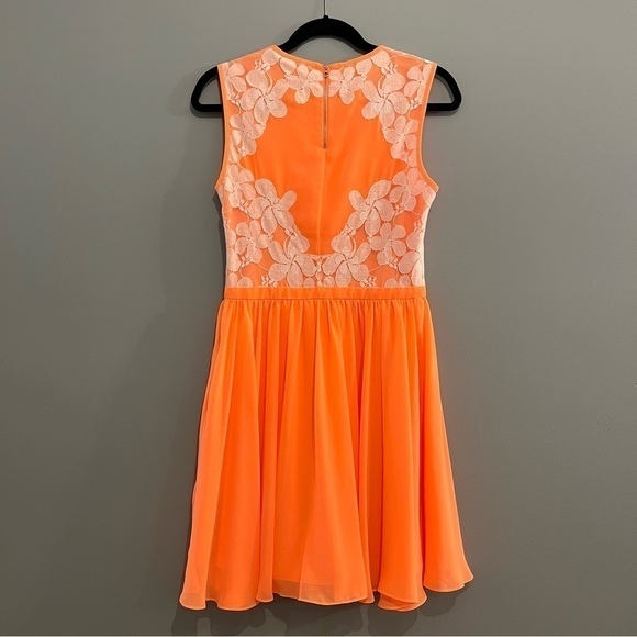 Ted BAKER London Neon Orange Chiffon White Lace Fit & Flare Vember Mini Dress - Picture 4 of 16